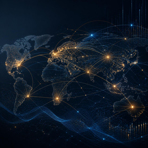 Illustration representing a multi-market Go-to-Market strategy, connecting global expansion, localized marketing, customer acquisition, and business growth across different regions.